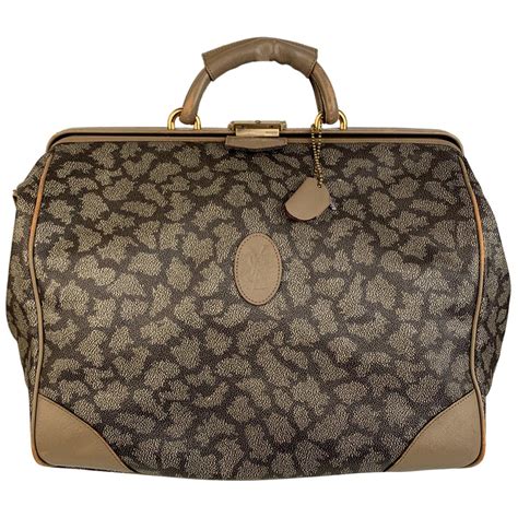 Yves Saint Laurent Vintage Tan Spotted Canvas Weekender 